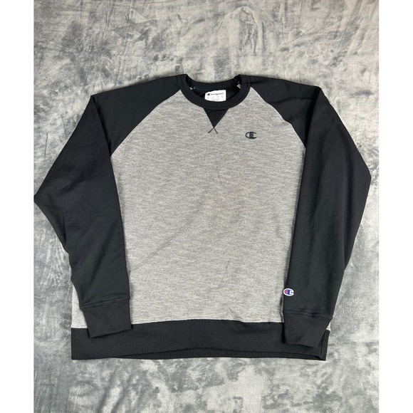 Y2K Champion Crewneck Sweatshirt Men's 2XL Two Tone Black Gray Raglan Pullover - Picture 1 of 7